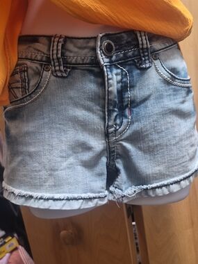 Hydraulic Light Blue Denim Jean Shorts with Frayed Hem